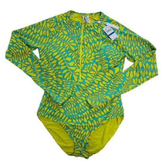 Trina Turk Women Trellis Zip Front Long Sleeve Paddle Swimsuit Rashguard Size L - Picture 2 of 15